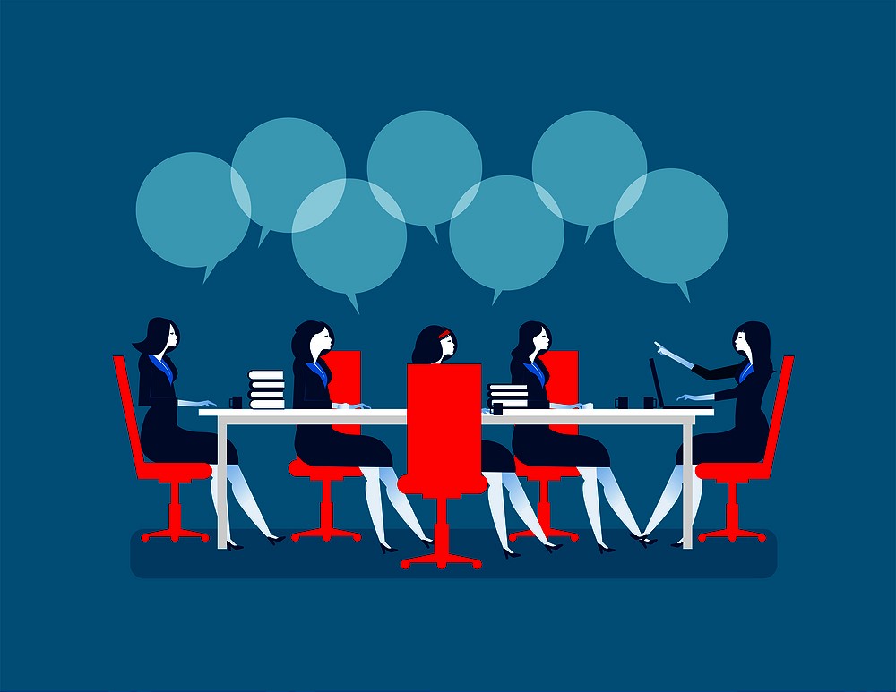 Business people brainstorming. Concept business illustration, businesswomen meeting for marketing deals to sucess. Vector flat