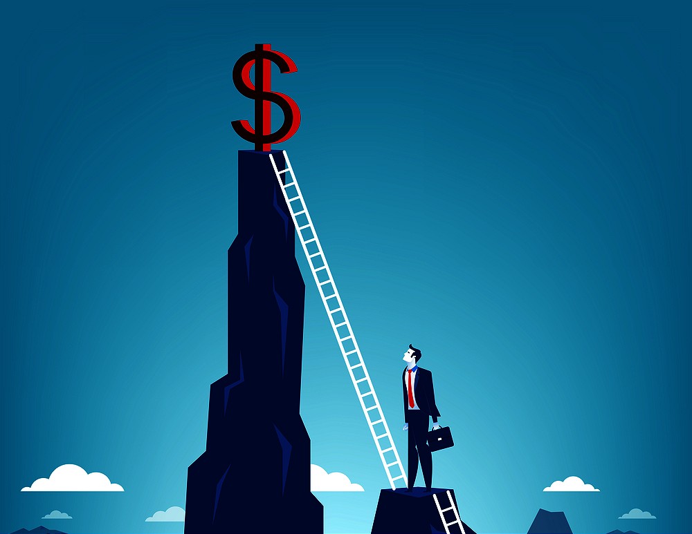 Businessman climbing to dollar sign. Concept business vector.