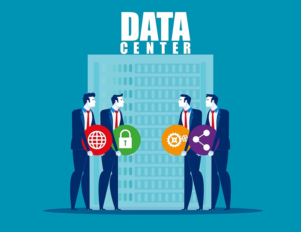 Data center security team. Concept security vector, Application, Data, Teamwork.